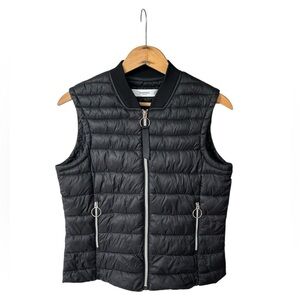 Mango | Women’s black zip front puffer vest, side pockets mock neck, size S